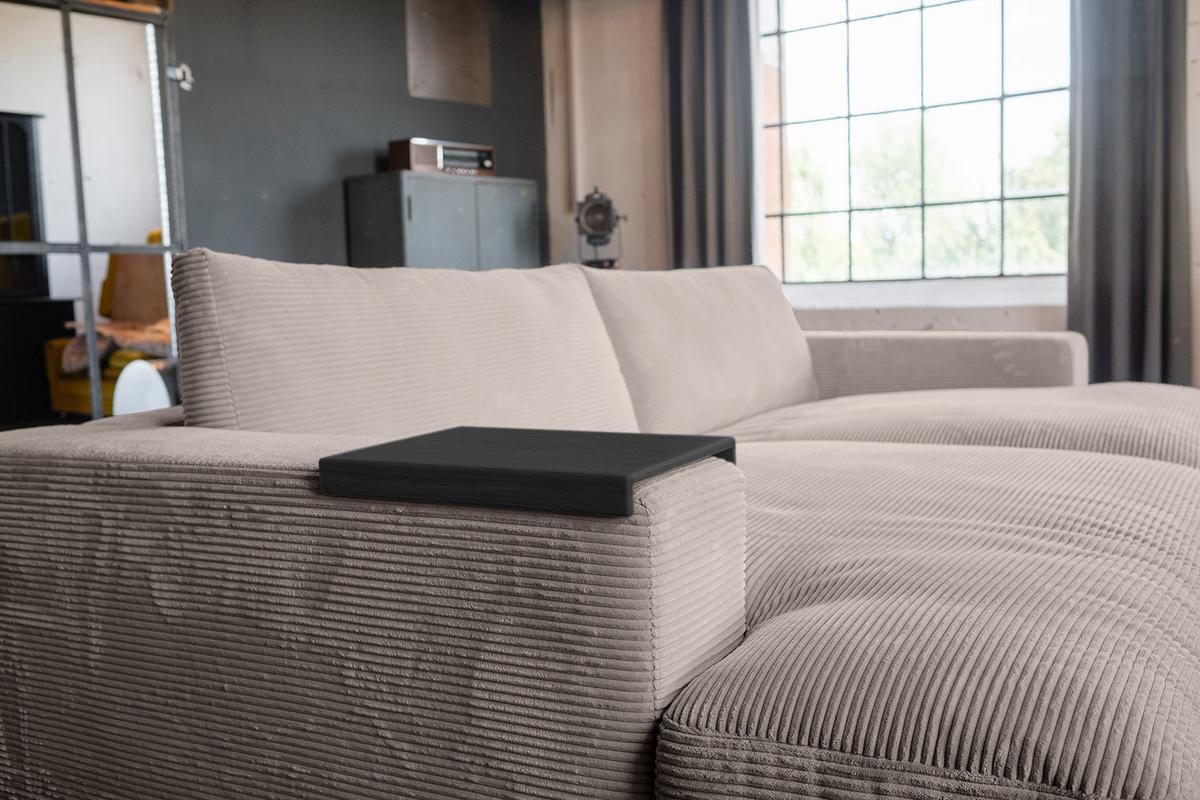 BIG SOFA-SET 7-TLG MADELINE Taupe Cord - Taupe/Schwarz, Kunststoff/Textil (290/85/170cm) - KAWOLA