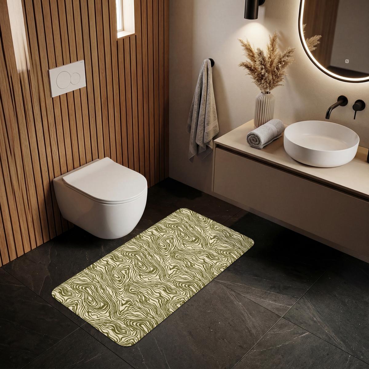 BADEMATTE Abstrakt - Marmor - Grün 120x60 cm - Dunkelgrün, Textil (120/60cm) - OnlyWow