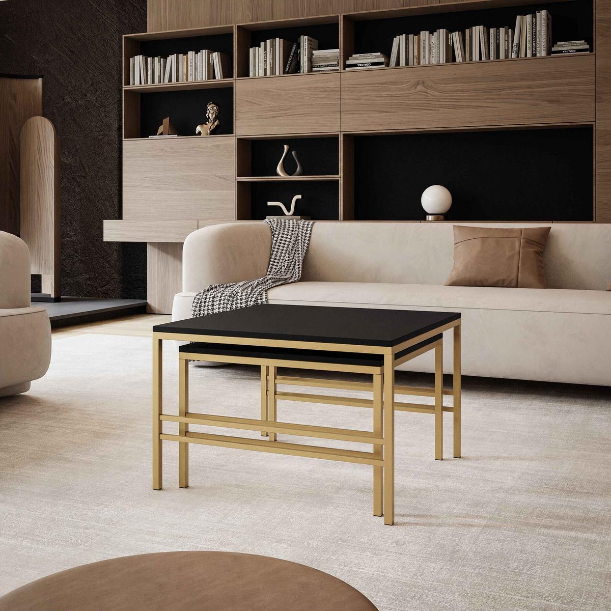 COUCHTISCH Schwarze matte Gold Rahmen - Goldfarben/Schwarz, Holzwerkstoff (70/70/46cm) - Idohome