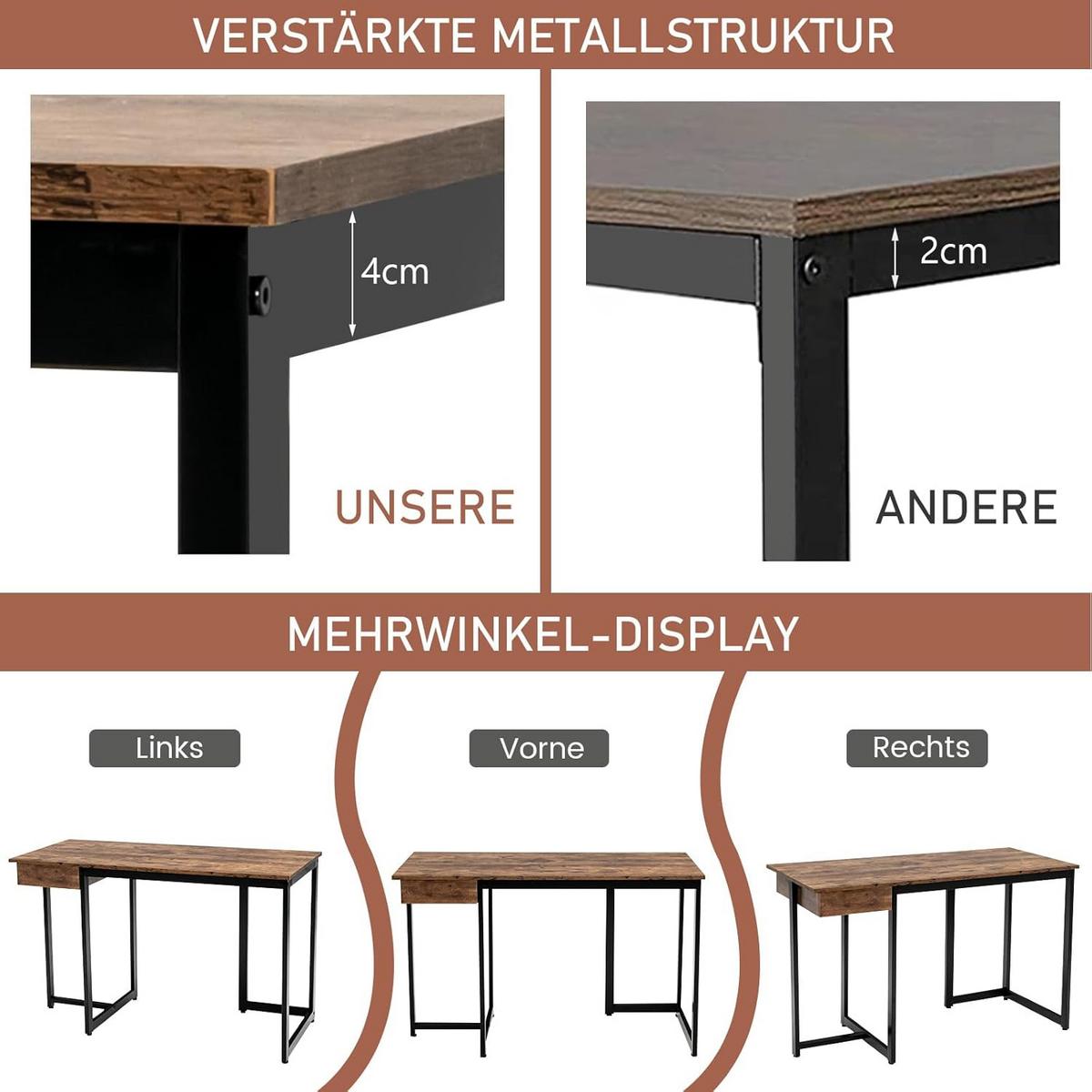 SCHREIBTISCH 75cm Vintage Eiche Dekor - Braun, Holz (55/120/75cm) - COSTWAY