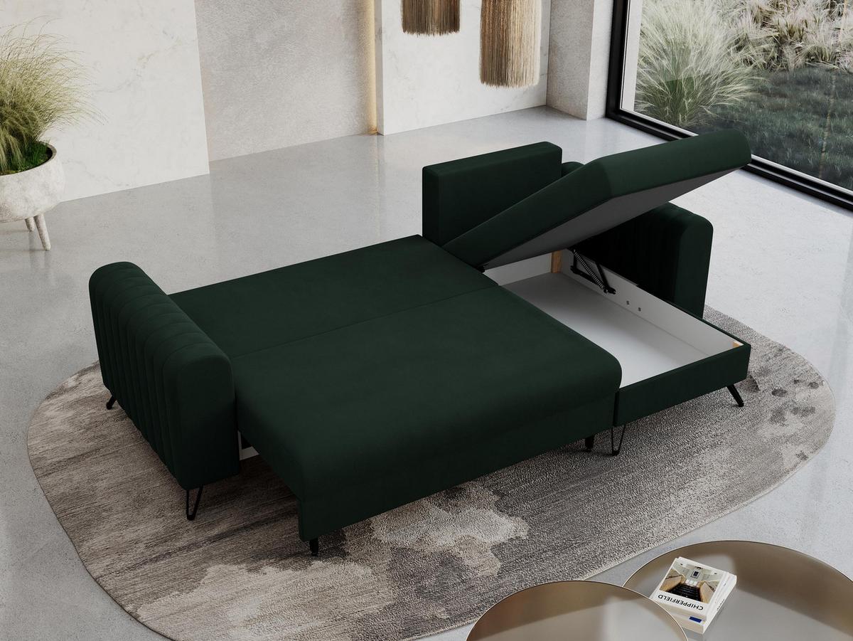 ECKSOFA Axel Samt Grün - Schwarz/Grün, Textil/Metall (242/140cm) - MKS