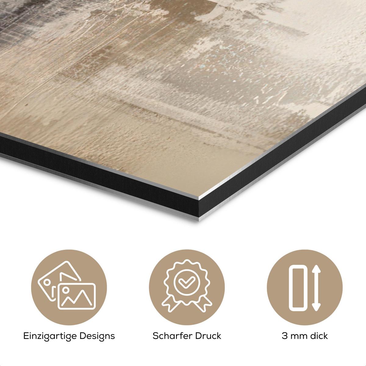 METALLBILD Moderne Kunst - Abstrakt - Beige 30x20 cm - Beige, Metall (30/20cm) - MuchoWow