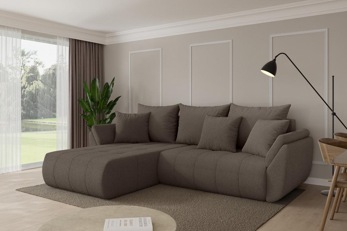 ECKSOFA mit Schlaffunktion Ottomane Links TOKO-L 277x194x86 Braun Bouclé - Schwarz/Braun, Holzwerkstoff/Kunststoff (277/194cm) - ALTDECOR