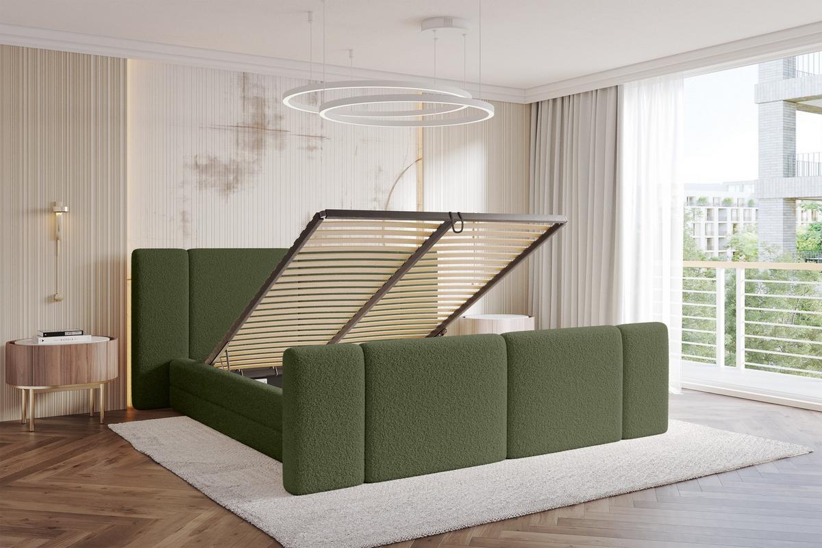 POLSTERBETT mit Bettkasten, Fußteil und Lattenrost, Bett mit Matratze H3/H4 - TEVO-Z 140x200 Grün - Olivgrün, Holzwerkstoff/Textil (140/200cm) - ALTDECOR