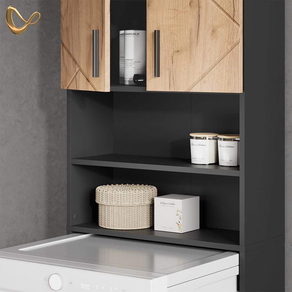 WASCHMASCHINENSCHRANK Ronco Goldkraft Eiche/Anthrazit 64 x 190.5 cm - Honigeiche/Anthrazit, Holzwerkstoff (64/190.5/26cm) - Livinity®