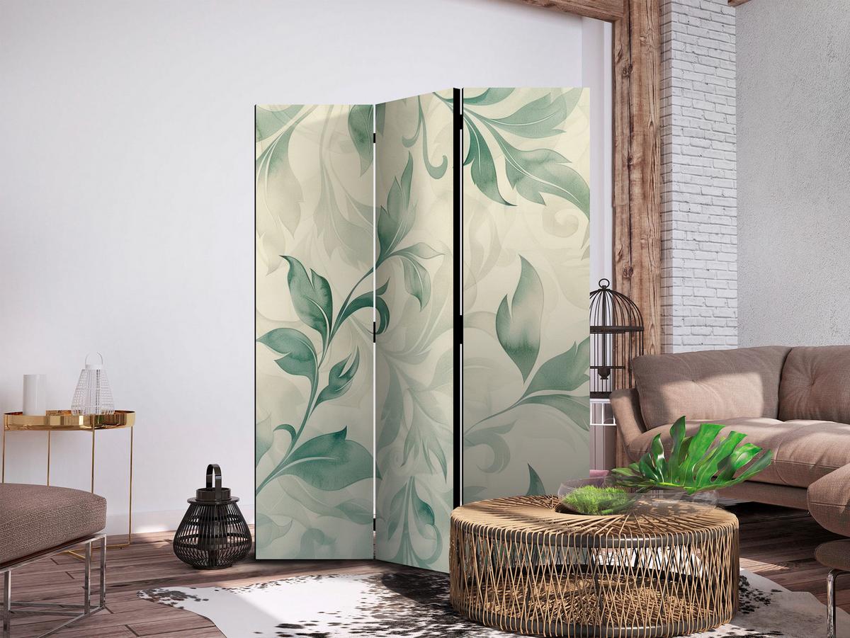 PARAVENT Beidseitig Bedruckter 3-tlg 135x172 cm Gr ne Bl tter - Beige, Holz/Textil (135/172/3cm) - Muralo