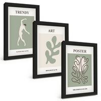 BILDER SET 3er Set - 20x30 cm Schwarzer Rahmen - Abstrakte Pflanzenfiguren - Schwarz, Kunststoff (20/30cm) - TULUP
