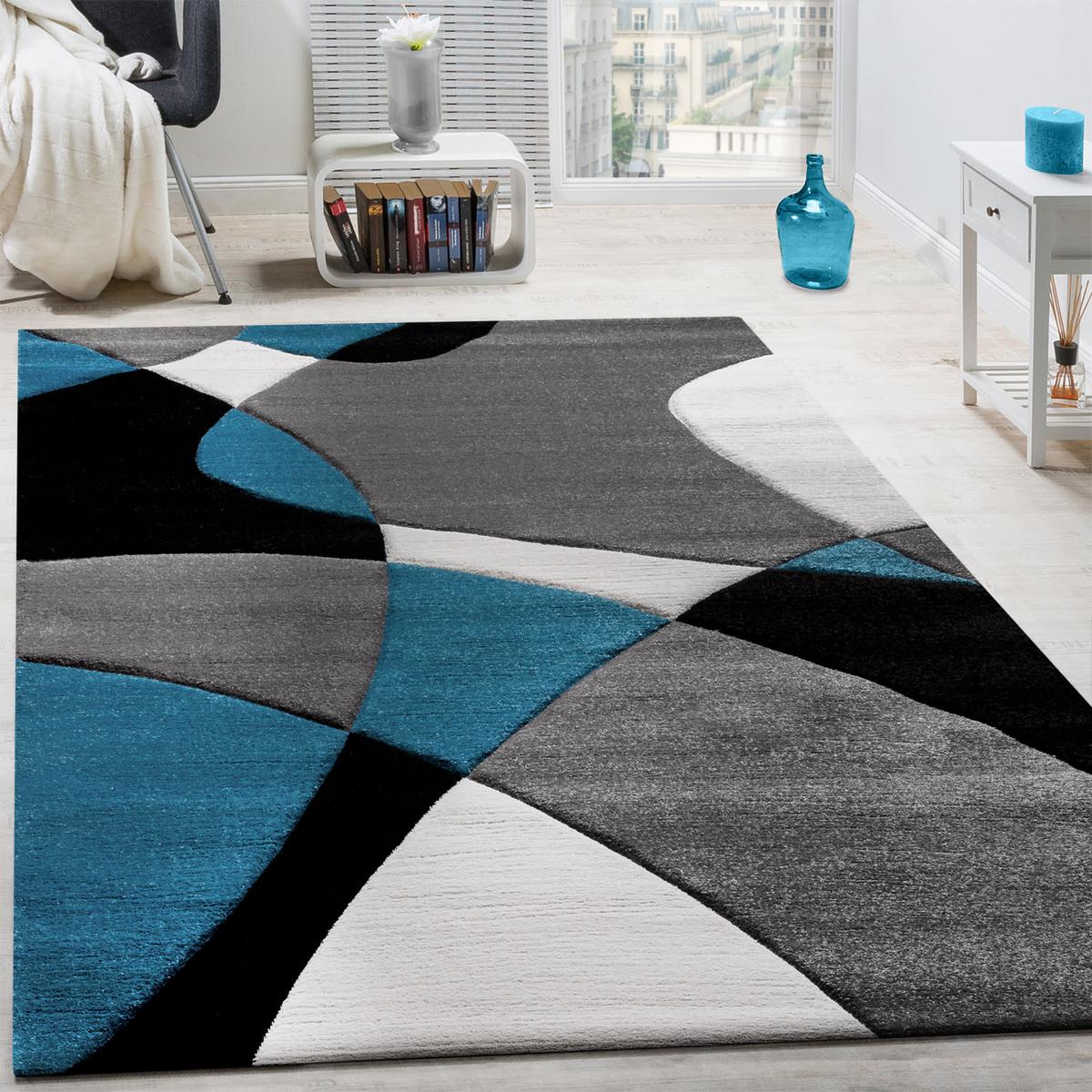 KURZFLORTEPPICH, abstrakt, aus Polypropylen, Florhöhe 12 mm, Türkis, 80 x 150 cm - Blau, Textil (150/80cm) - KADIMA DESIGN
