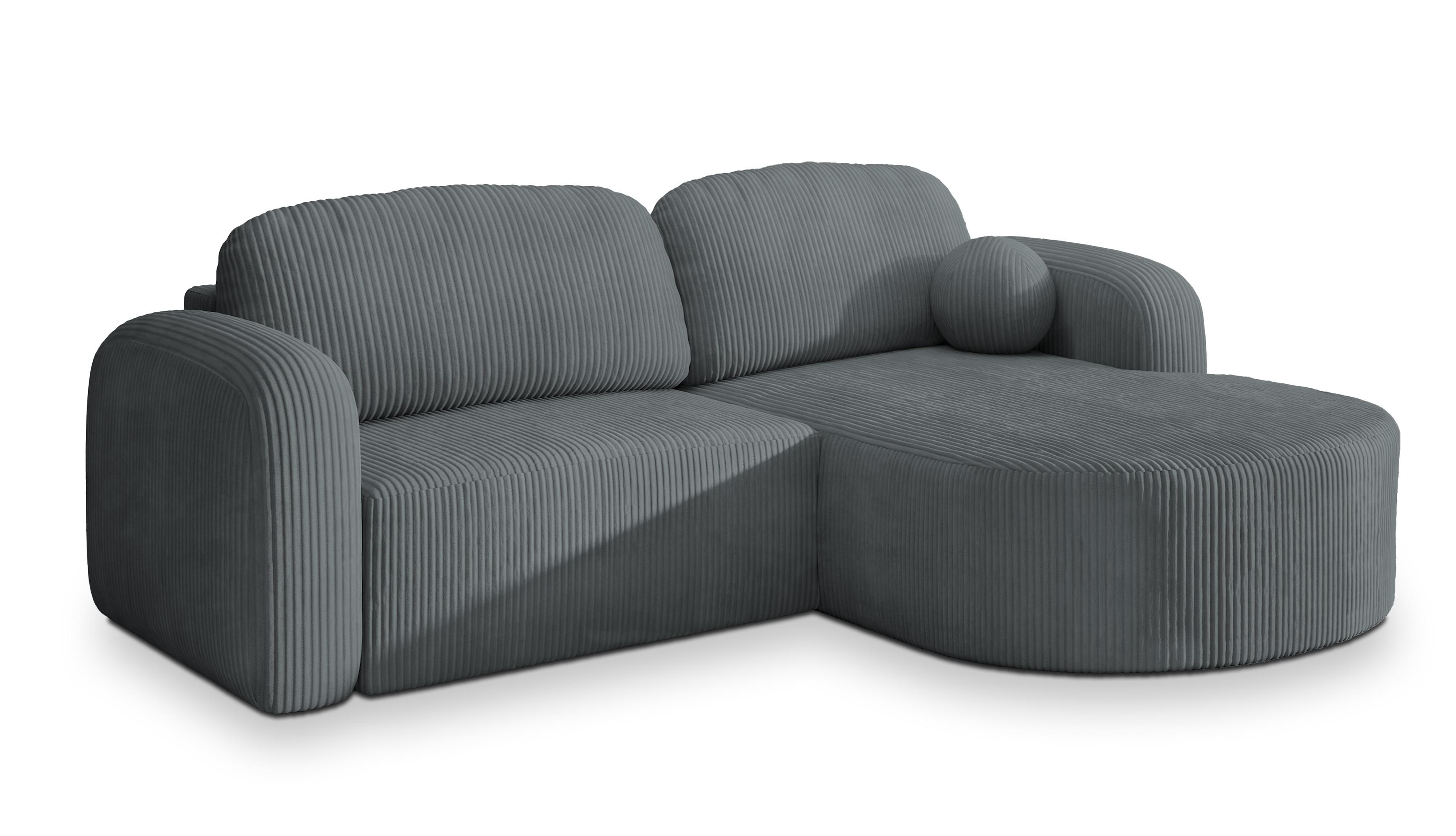 ECKSOFA AMILIA P R-S Grau Kordstoff mit Schlaffunktion - Grau, Holz (263/174cm) - MASSENO