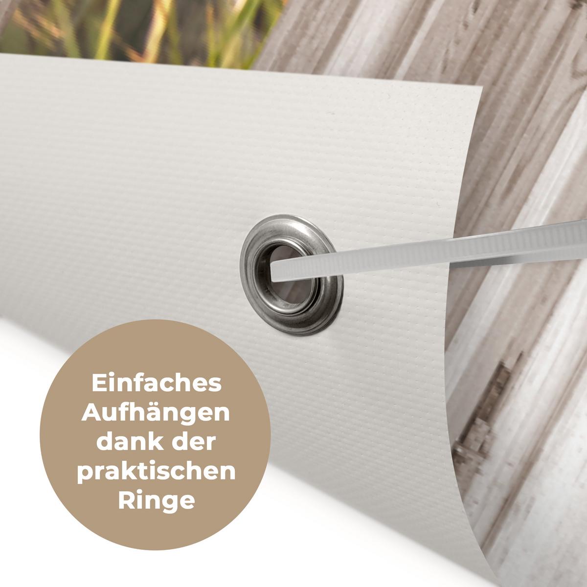 GARTENPOSTER Durchblick - Strand - Meer - Dünen - Sand - Wasser - Hochgras Poster für draußen 180x120 cm - Sandfarben, Kunststoff (180/120/0.2cm) - OnlyWow