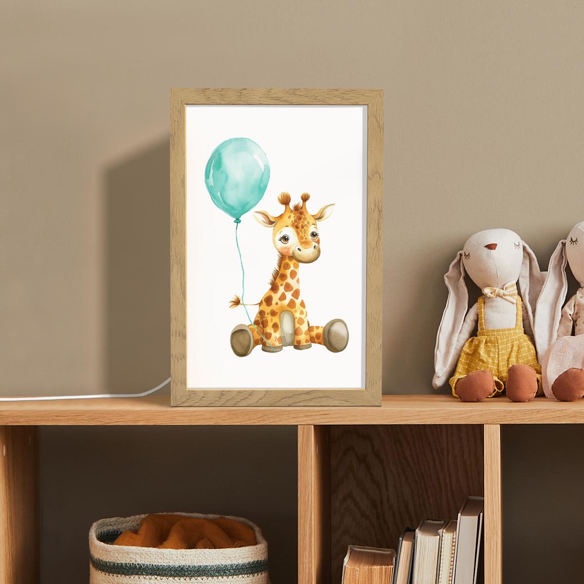 NACHTTISCHLAMPE Giraffe - Baby - Tiere - Blauer Ballon 20x30 cm - Weiß, Holzwerkstoff (8/20/30cm) - OnlyWow