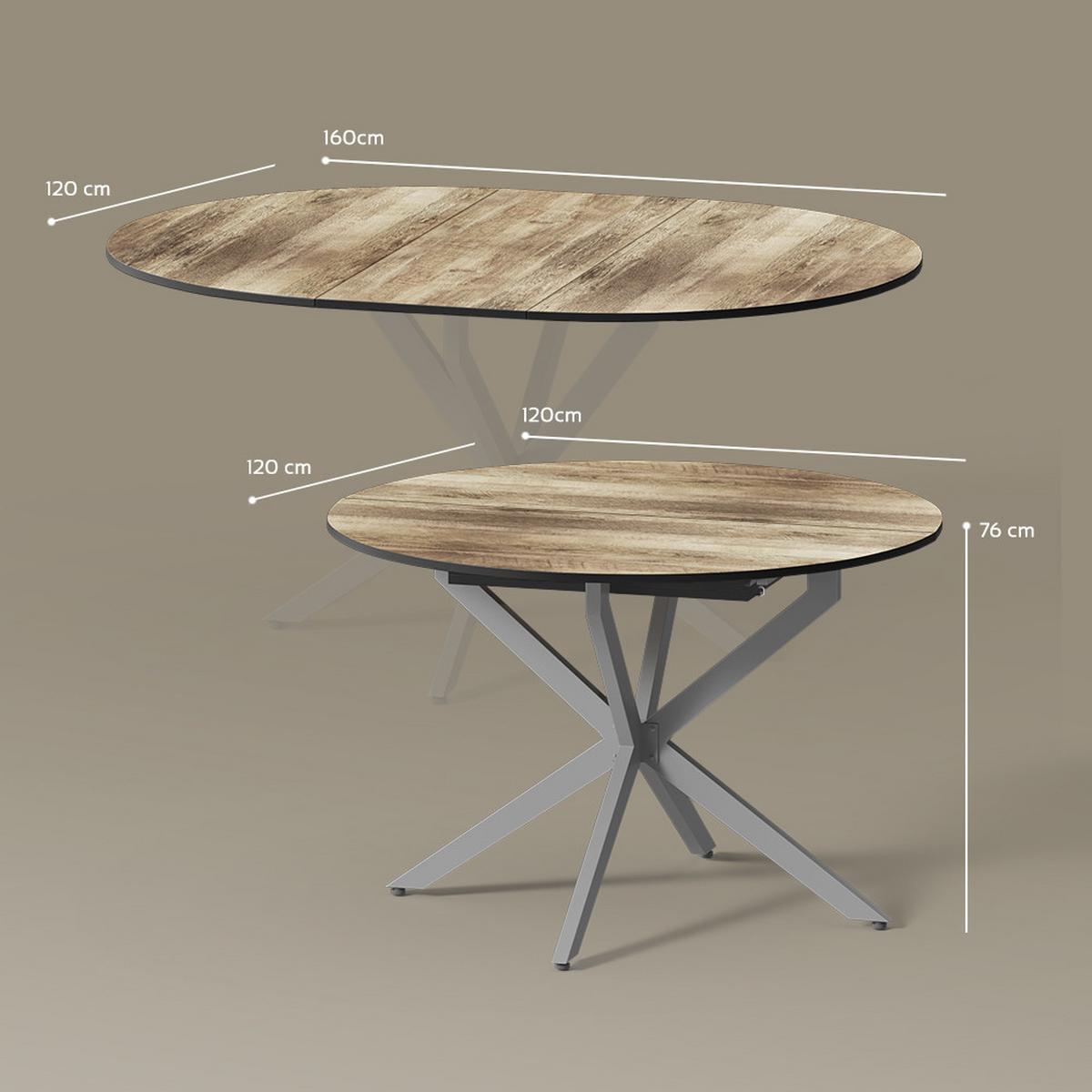 ESSTISCH Firenze Eiche rustikal/Grau 120 x 120 cm ausziehbar - Wildeiche/Grau, Holzwerkstoff (120/120/76.5cm) - Livinity®