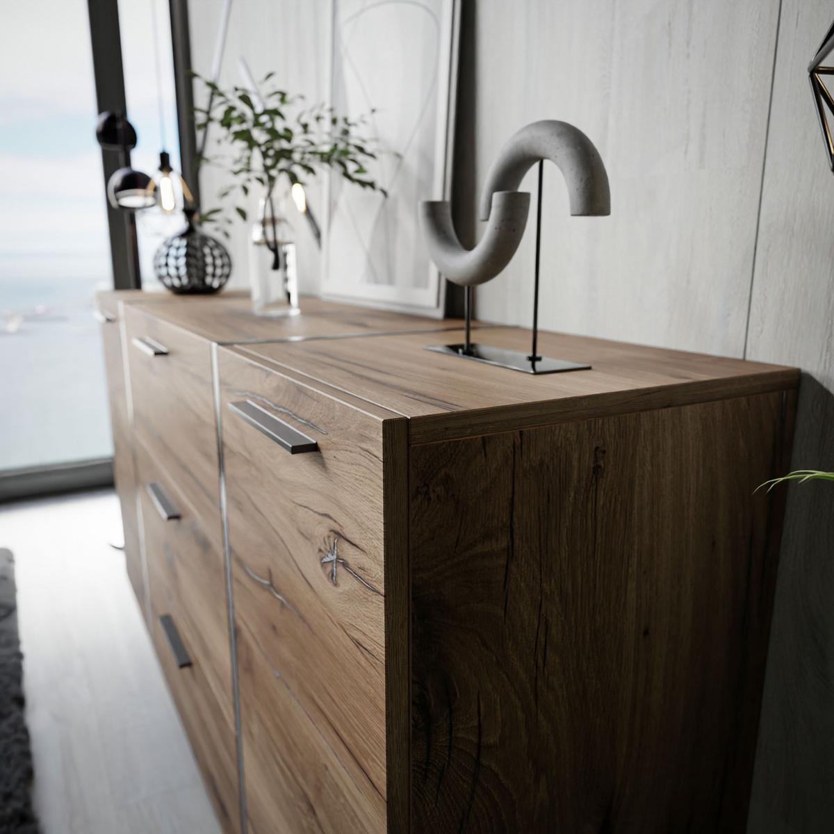 SIDEBOARD mit Schubladen ONYX LOFT auf Beinen - Eichefarben/Schwarz, Holzwerkstoff (158/88/41.3cm) - Lookway