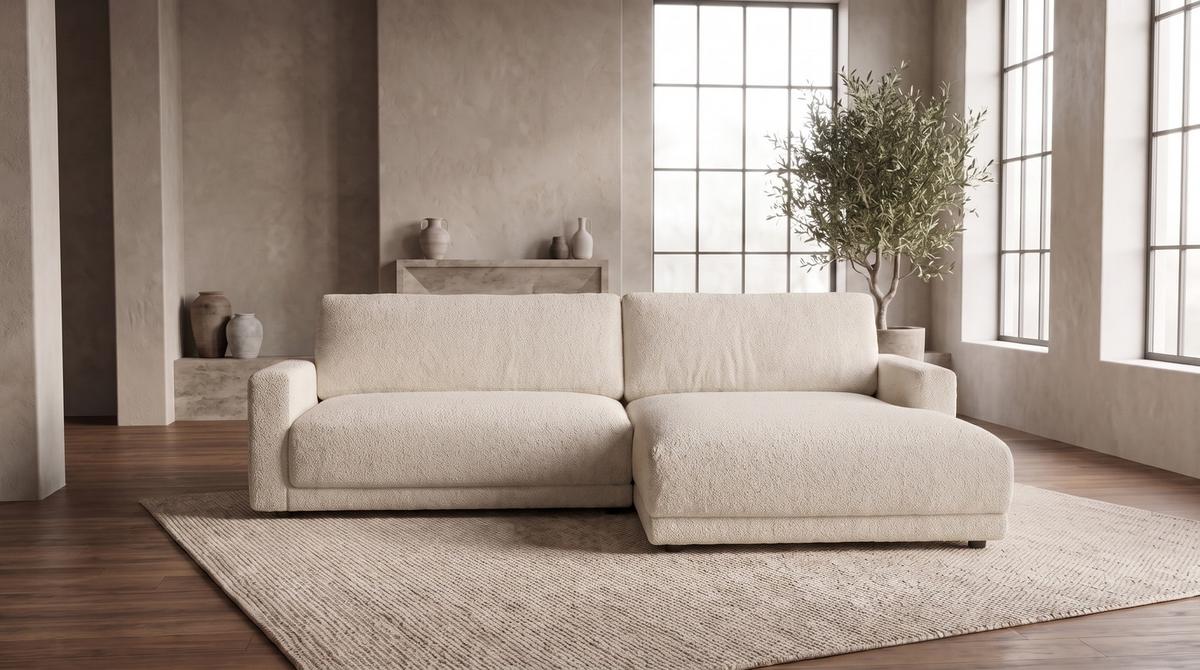 ECKSOFA MARLIN Beige Bouclé - Beige/Schwarz, Kunststoff/Textil (262/168cm) - KAWOLA