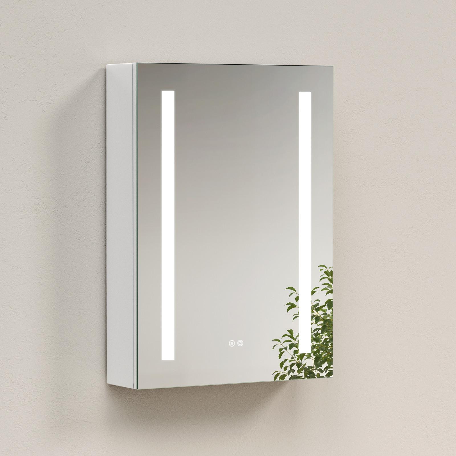 SPIEGELSCHRANK mit Beleuchtung silberweiß 70/50/14,5 - Weiß, Glas/Metall (50/70/14.5cm) - EMKE