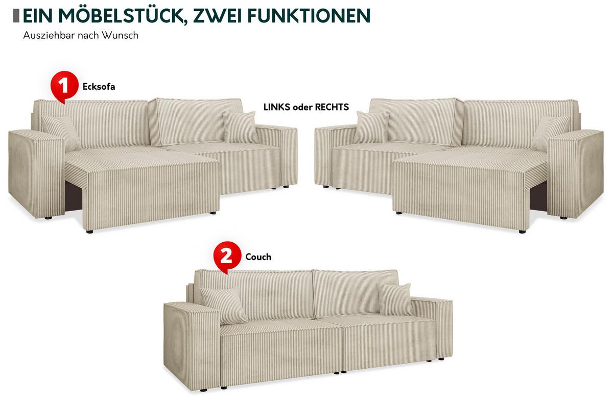 SCHLAFSOFA Karl Cord mit L-Funktion - Blau/Schwarz, Holz/Kunststoff (245/82/139cm) - MIRJAN24