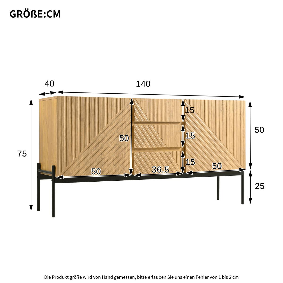 SIDEBOARD mit Eichenholz Modernes Design mit Stauraum - Eiche San Remo, Holzwerkstoff (140/75/40cm) - Urban Meuble