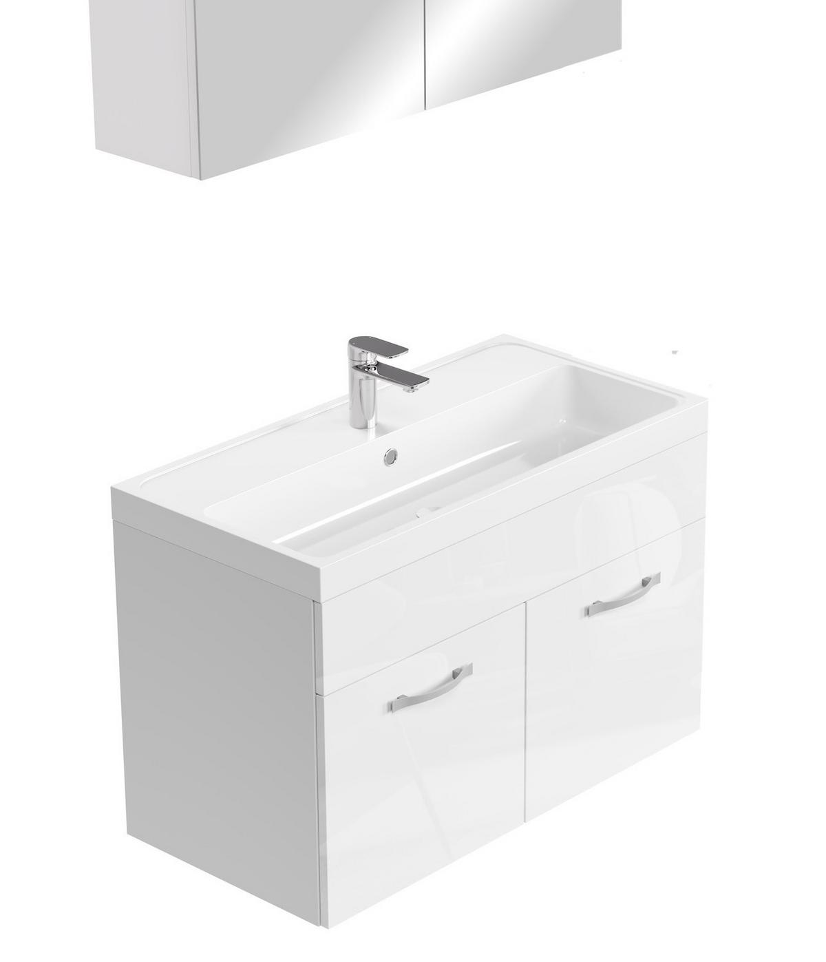 BADMÖBEL-SET Paso 3 Teile Weiß Hochglanz - 80 x 35 x 55 cm - Weiß, Holz (80/55/40cm) - Badplaats