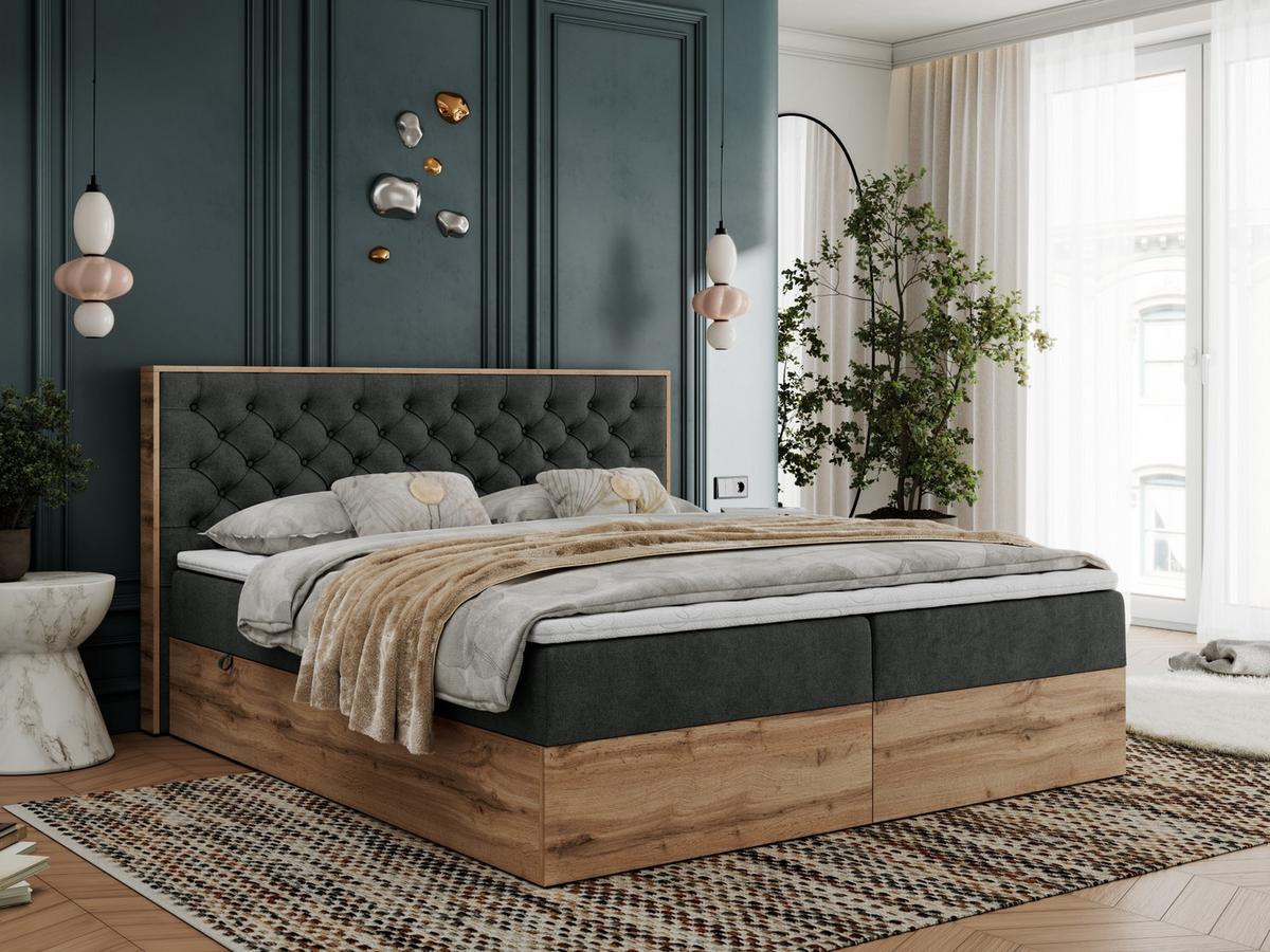 BOXBETT ALBERO 3 - 180/200 Dunkelgrau Struktur - H4 - Dunkelgrau, Holz/Textil (180/200cm) - MKS
