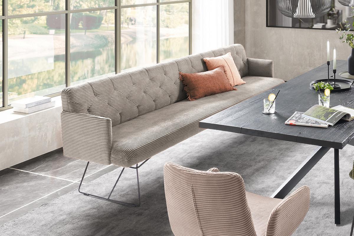 ESSZIMMERBANK CHARME Steingrau Cord - Greige/Grau, Textil (166/85/69cm) - KAWOLA
