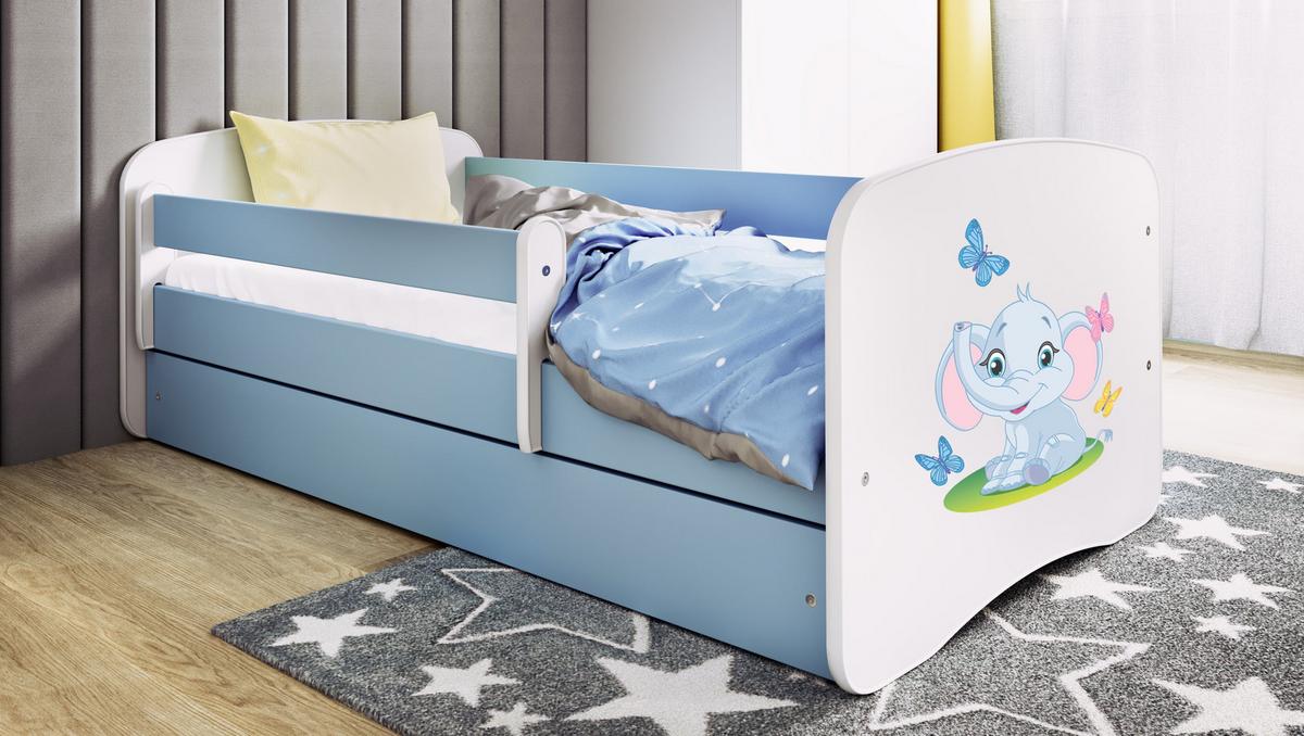 KINDERBETT Elefant mit Schublade und Matratze 180/80 - Blau, Holzwerkstoff (80/180cm) - RAUMHIRSCH FURNITURE