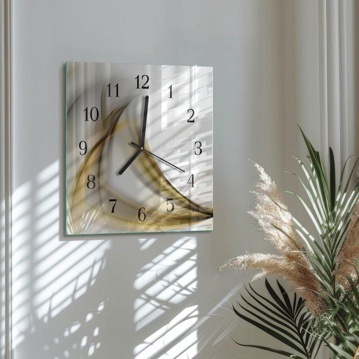 WANDUHR aus Glas 30x30 cm - Abstrakte Linien - Gelb, Glas (30/30/0.4cm) - TULUP