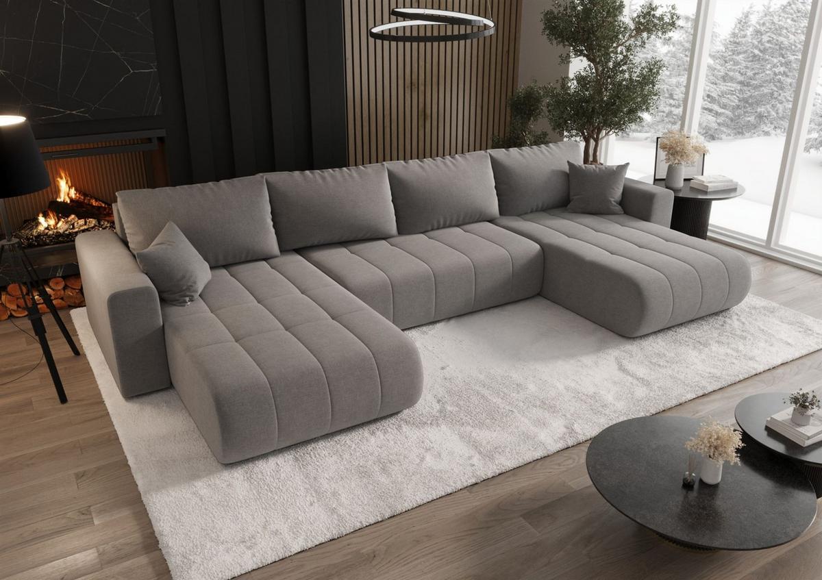 WOHNLANDSCHAFT Camila In Wind - Graubraun, Holzwerkstoff/Textil (384/85/175cm) - Fun Möbel