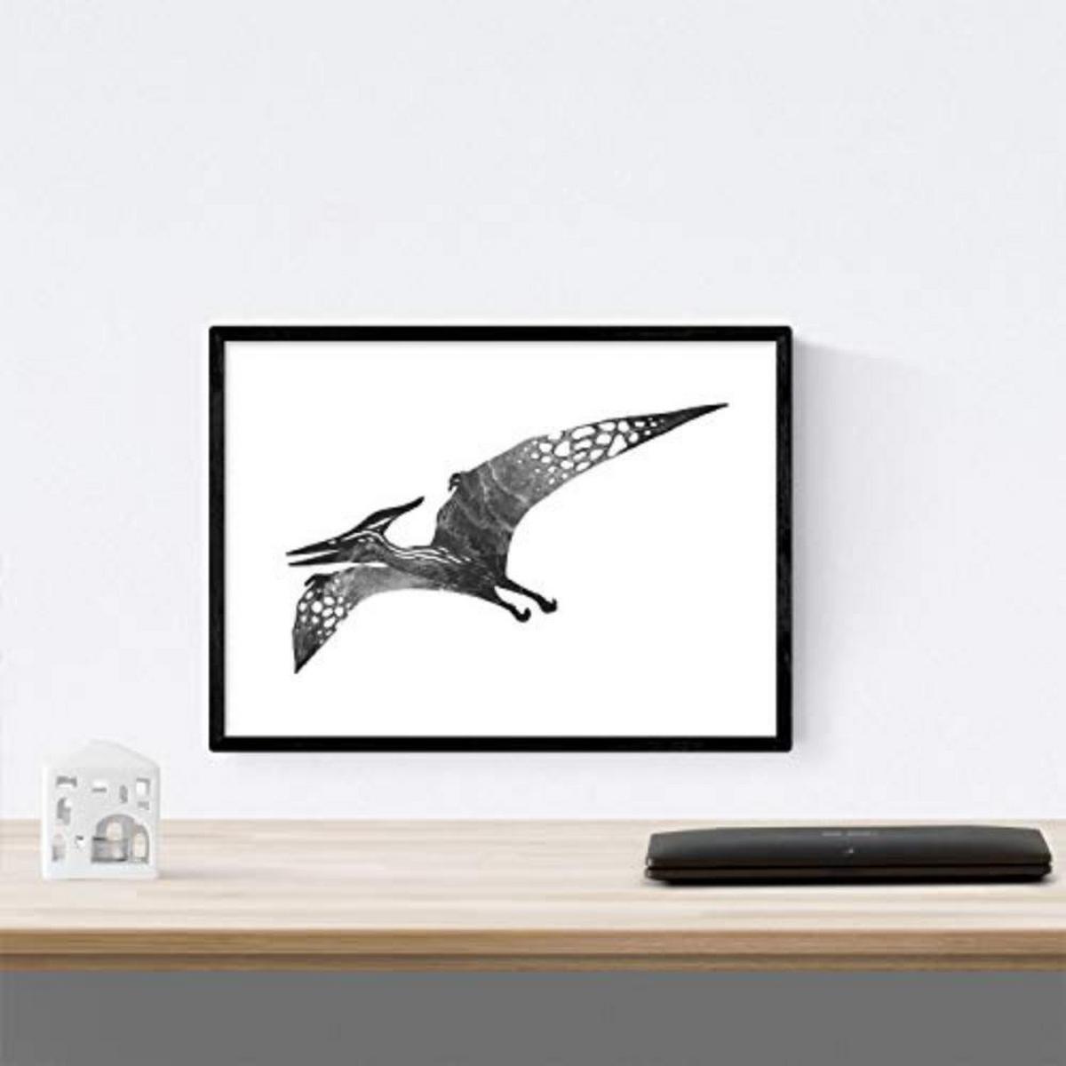 POSTER Set mit 4 Dinosaurios weiß negro A4 Schwarzer Rahmen - Schwarz, Papier (29.7/3cm) - Nacnic
