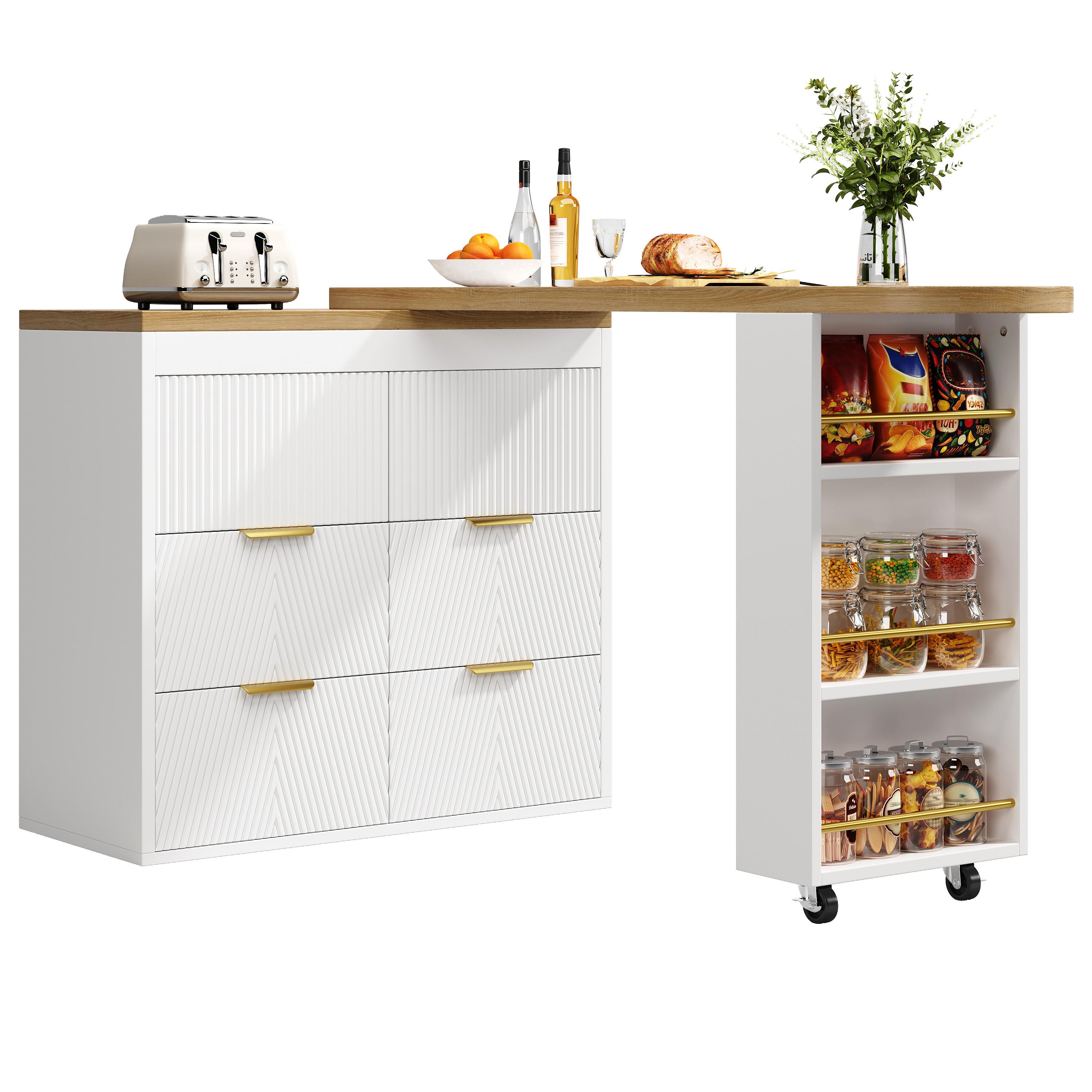 BARTISCH mit küchenbuffet 360° drehbar & 6 schubladen - Weiß, Holzwerkstoff (39/203/90cm) - Urban Meuble