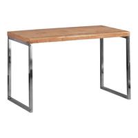 SCHREIBTISCH Massivholz Metallbeine Landhausstil GUNA, Akazie 60x120x76 cm - Silberfarben/Akaziefarben, Holz/Metall (120/60/76cm) - KADIMA DESIGN
