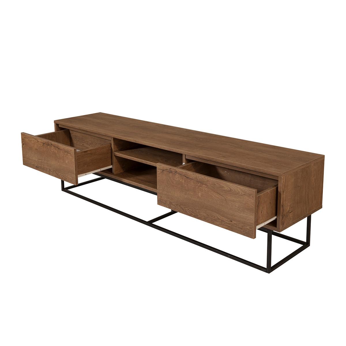 TV-MÖBEL 2 Nischen 2 Schubladen Nussbaum Dekor L180 cm - Rodez - Nussbaumfarben, Holzwerkstoff (40/50/12cm) - Calicosy