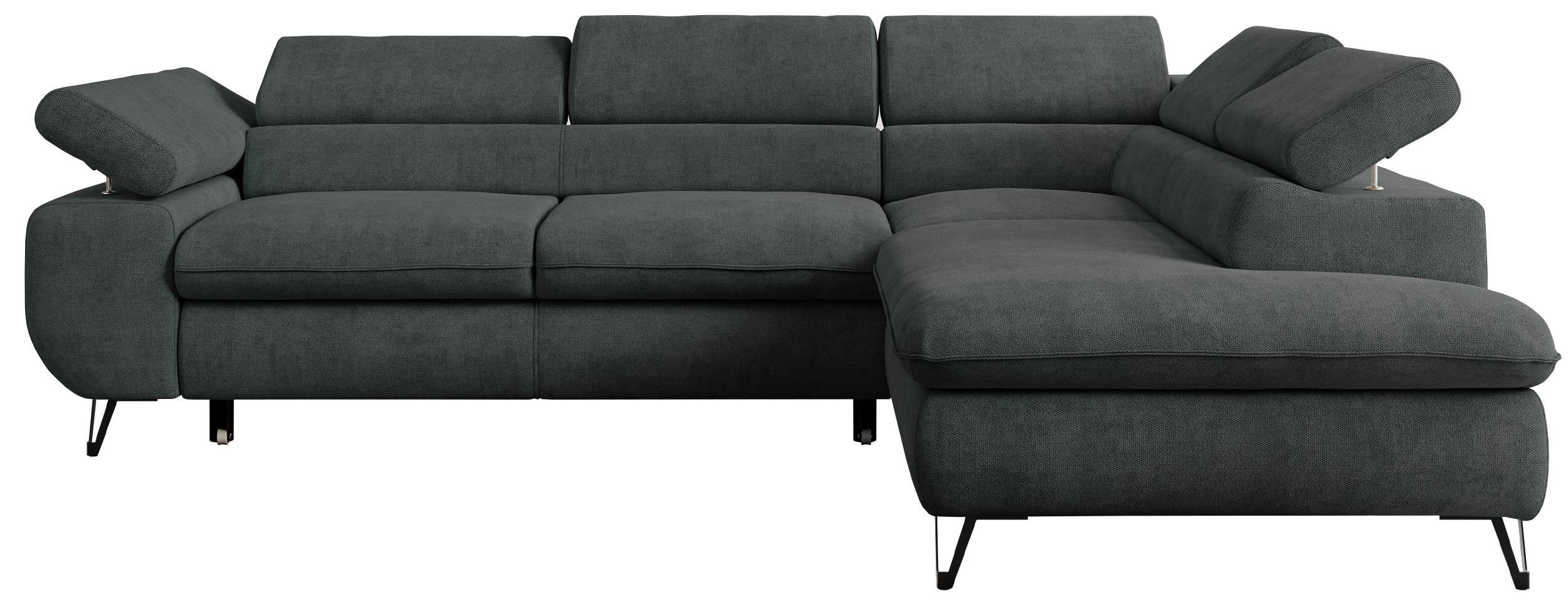 ECKSOFA PETER L Dunkelgrau Struktur - Rechts Seite - Dunkelgrau/Schwarz, Textil/Metall (273/208cm) - MKS