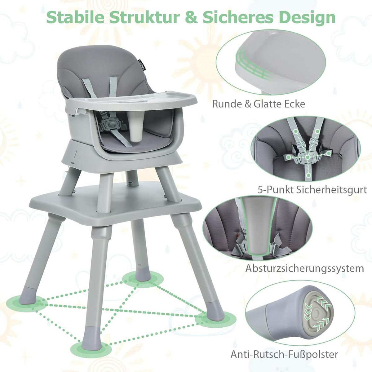 BABYHOCHSTUHL Grau - Grau, Kunststoff (58/98/58cm) - COSTWAY