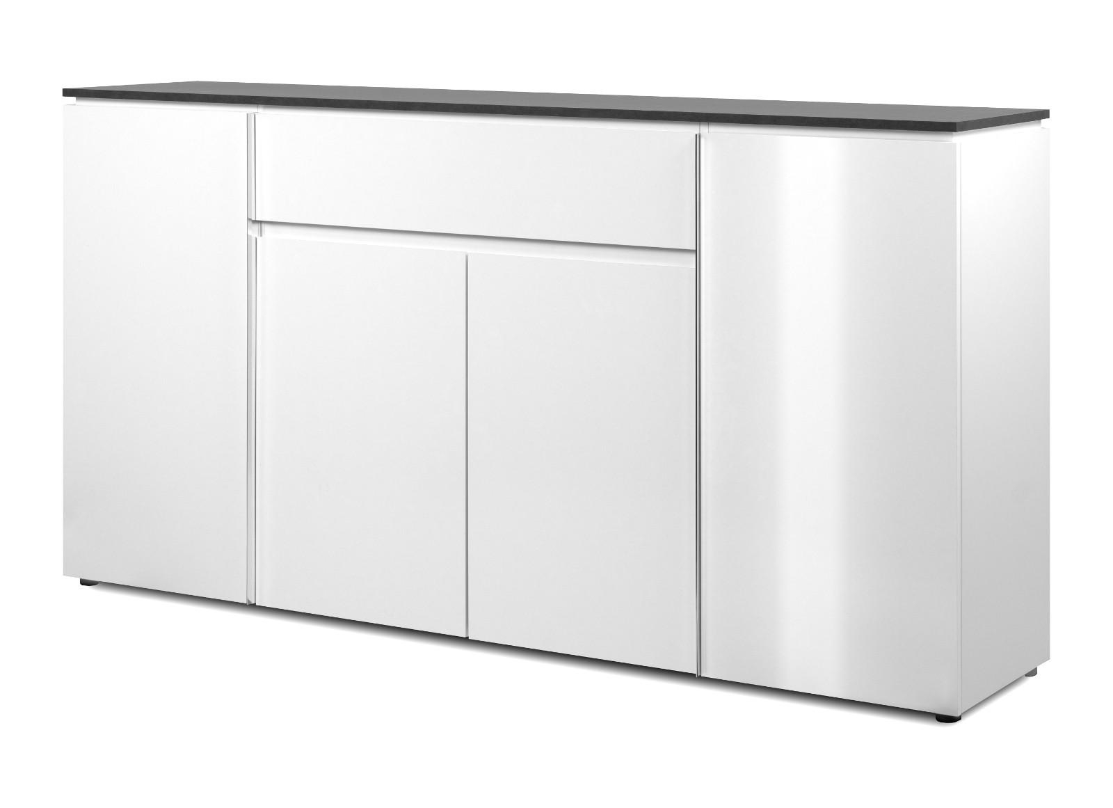 SIDEBOARD weiß Glanz, grau 178 cm, große Kommode mit 6 Fächern - Chromfarben/Silberfarben, Holzwerkstoff/Kunststoff (177.5/92/40cm) - Furn.Design