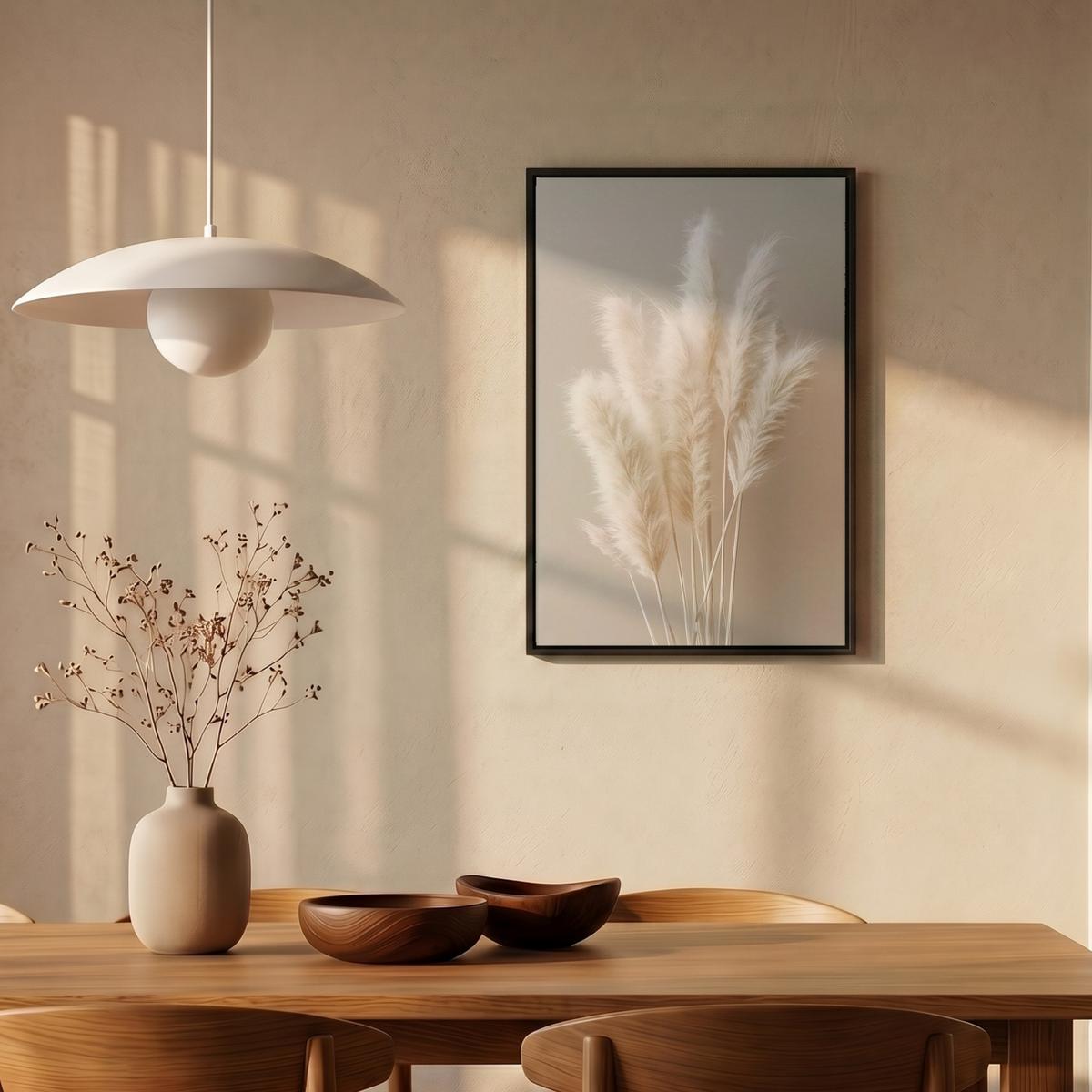 LEINWAND Bilder mit Rahmen - Pampasgras - Federn - Pastell - Weiß - 40x60 - Naturfarben, Textil (40/60cm) - MuchoWow