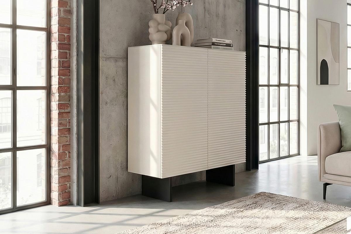 HIGHBOARD LYNN Weiß Holz - Schwarz/Weiß, Holzwerkstoff/Metall (100/120/40cm) - KAWOLA