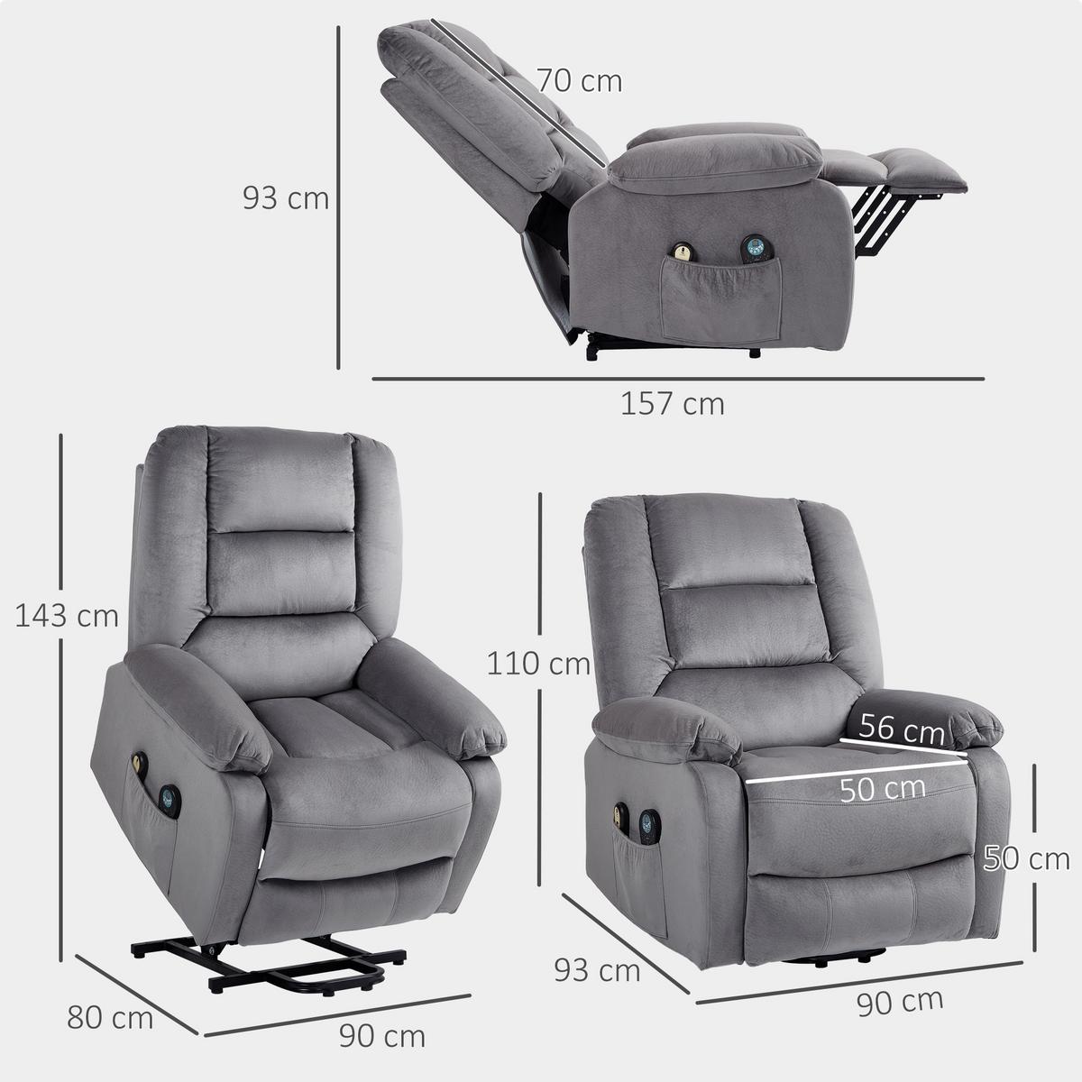 ELEKTRISCHER-AUFSTEHSESSEL Polyester Schaumstoff Dunkelgrau - Dunkelgrau/Schwarz, Textil/Metall (90/110/93cm) - HOMCOM