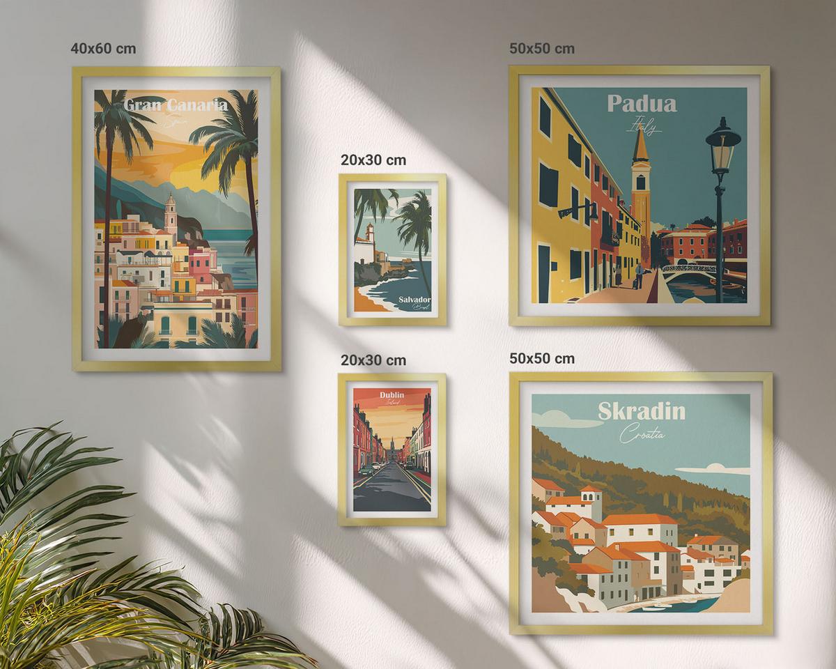 BILDER SET 5er Set - 50x50 cm & 20x30 cm & 40x60 cm Goldrahmen - Retro-Stadtansichten Sedona Sintra - Goldfarben, Kunststoff (40/60cm) - TULUP