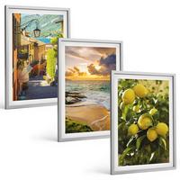 BILDER SET 3er Set - 40x60 cm Silberner Rahmen - Straßen, Meer, Strand, Zitrusbäume - Silberfarben, Kunststoff (40/60cm) - TULUP