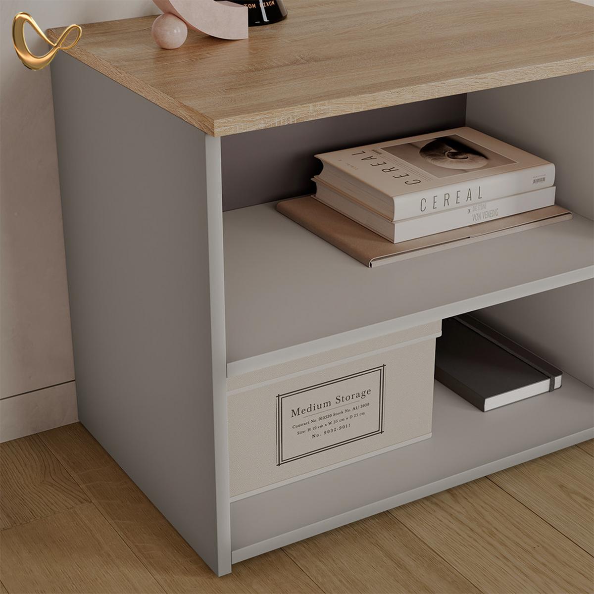 LOWBOARD Piave Greige 60 x 50 cm mit 2 Fächern - Greige, Holzwerkstoff (60/50/40cm) - Livinity®
