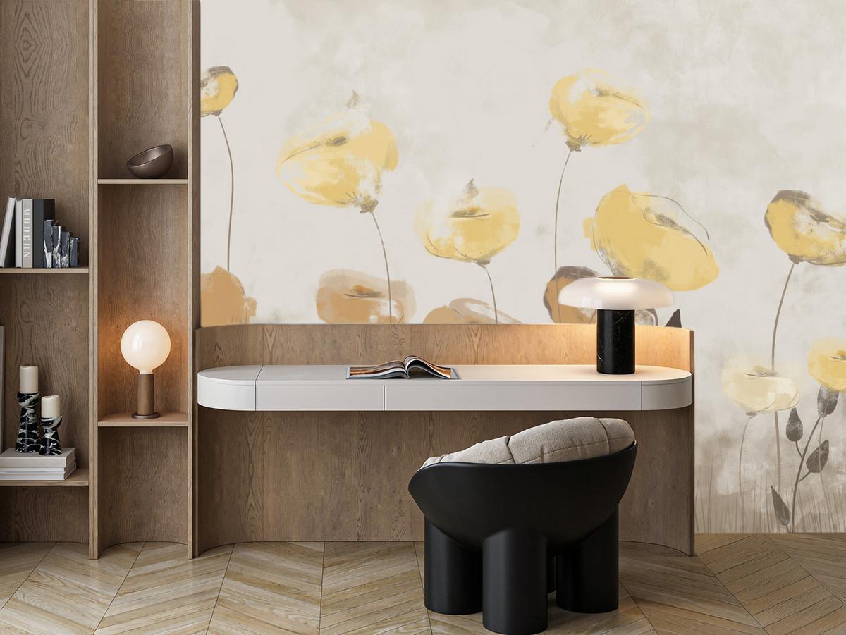 FOTOTAPETE Blumen Feldpflanzen Abstraktion 450x315 - Gelb/Beige, Papier (450/315cm) - Muralo