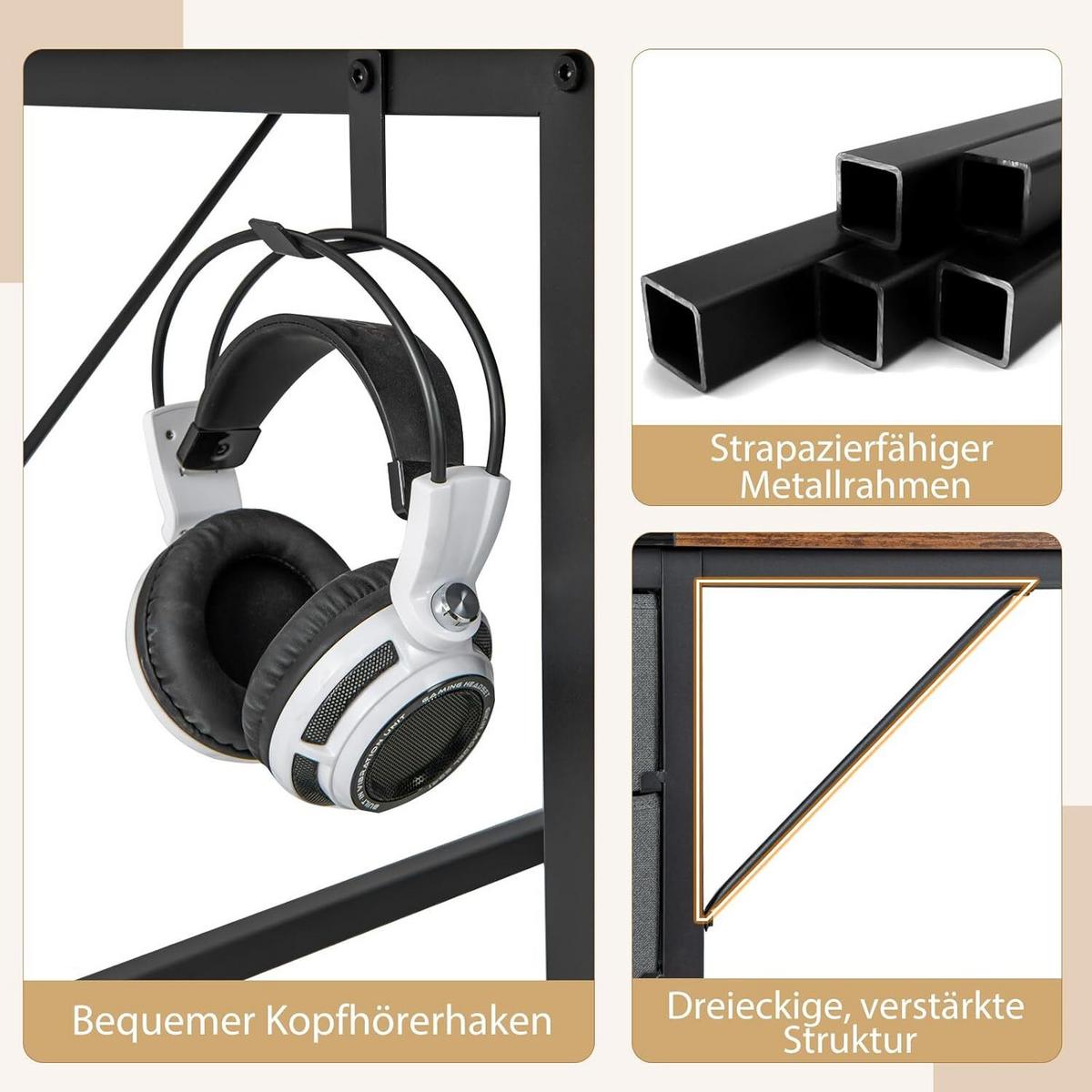 SCHREIBTISCH 75cm Braun - Braun, Holz (60/140/75cm) - COSTWAY