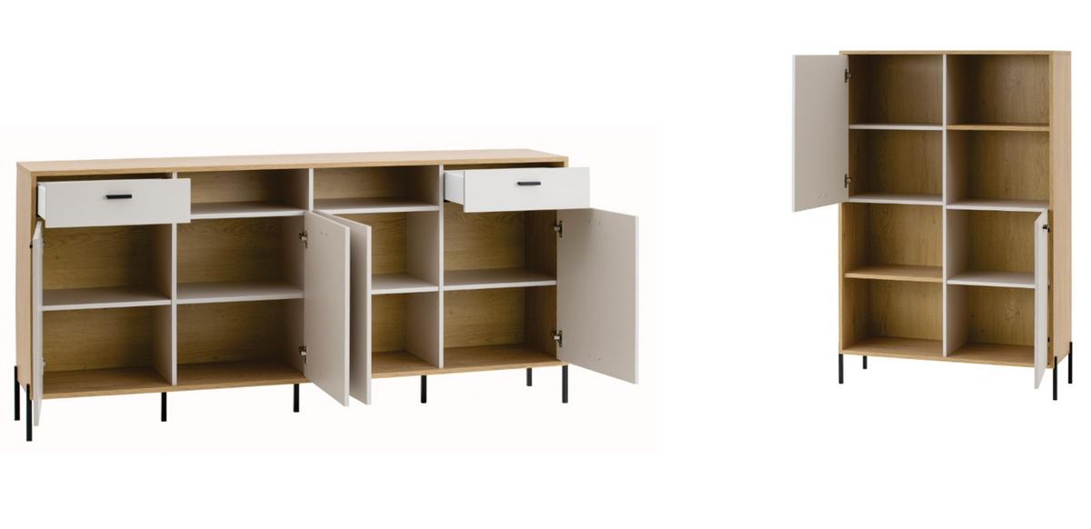 WOHNWAND Kaschmir, Eiche 320 cm Set 2-teilig, Wohnkombination mit Soft-Close - Kaschmir/Eichefarben, Glas/Holzwerkstoff (320/160/40cm) - Furn.Design