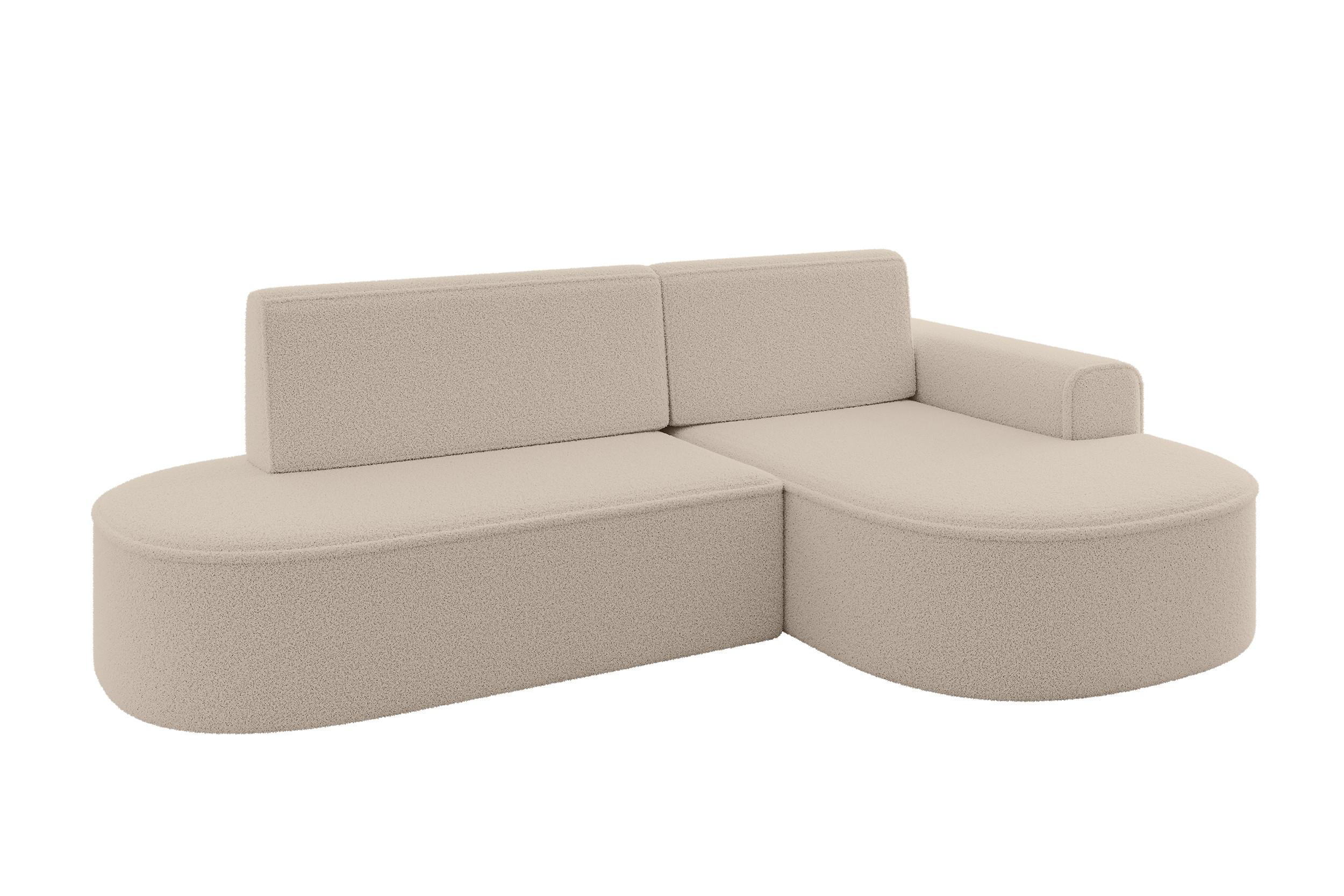ECKSOFA mit Schlaffunktion und Bettkasten Ottomane Rechts MARI-L1-S - 283x167x73 cm Dunkelbeige Bouclé - Hellbraun/Schwarz, Holzwerkstoff/Kunststoff (167/283cm) - ALTDECOR