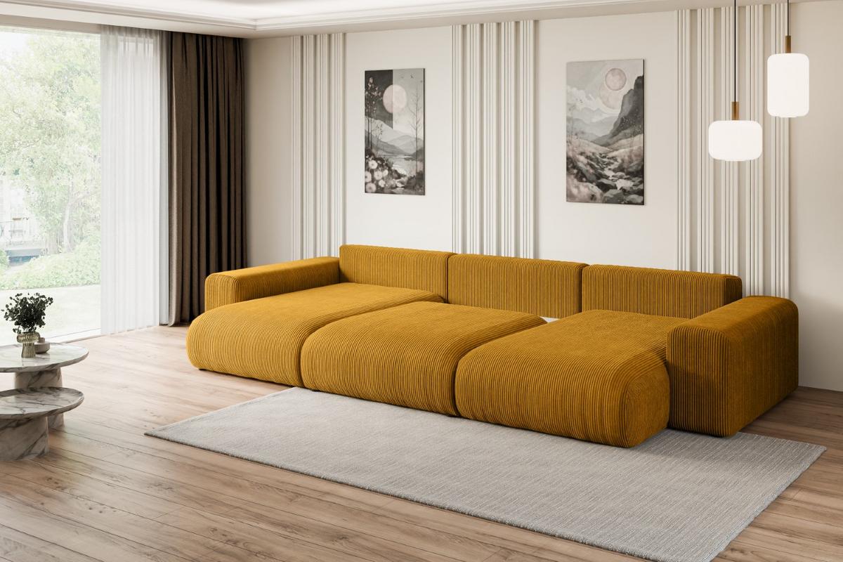 WOHNLANDSCHAFT mit Schlaffunktion ESKAR-U -364x176x72cm Gelb Cord - Gelb/Schwarz, Holzwerkstoff/Kunststoff (364/72/176cm) - ALTDECOR