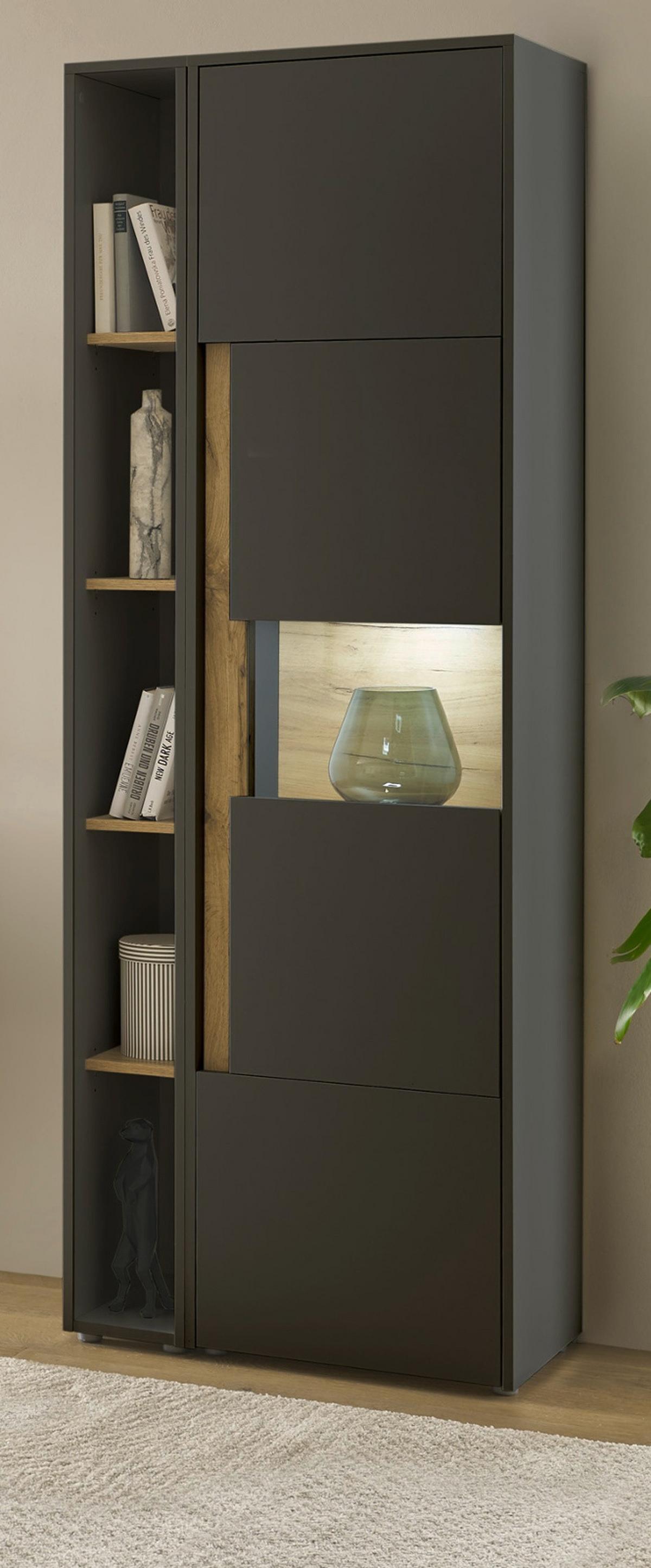 AKTENSCHRANK Set 2-teilig Grau, Eiche Wotan, Regal-Vitrine-Kombination mit 5 Ordnerhöhen - Eichefarben/Eiche Wotan, Holz/Holzwerkstoff (70/200/40cm) - Furn.Design