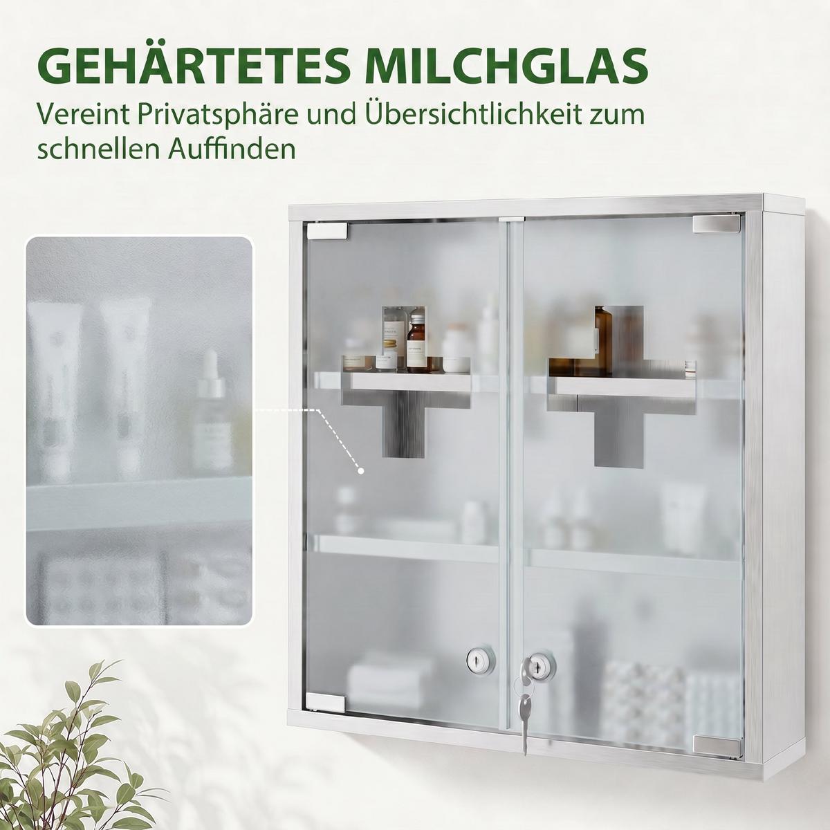 MEDIZINSCHRANK Edelstahl 430 gehärtetes Glas Silber - Silberfarben, Metall (12/48/46cm) - HOMCOM