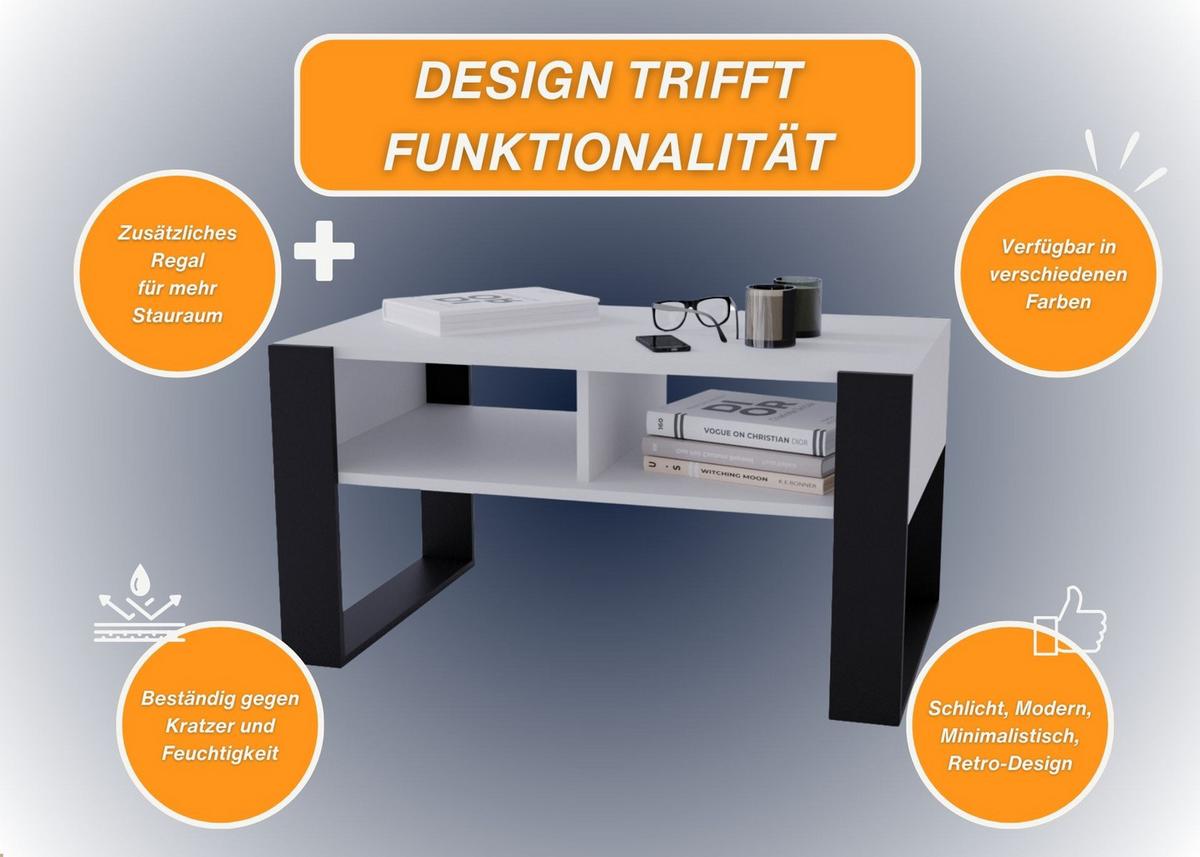 COUCHTISCH Holzwerkstoff rechteckig stabil Weiß 45/53,6/92cm - Schwarz/Weiß, Holzwerkstoff (53.6/92/45cm) - CraftPAK