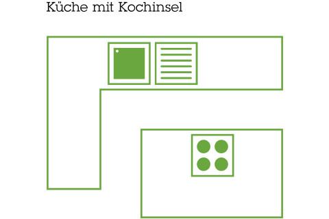 Mit einer Küche und Kochinsel können gleich mehrere Personen gleichzeitig kochen.