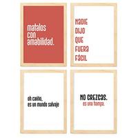 POSTER Set mit 4 Welt TypografieStil A3 Rahmen aus hellem Holz - Beige, Papier (29.7/3cm) - Nacnic